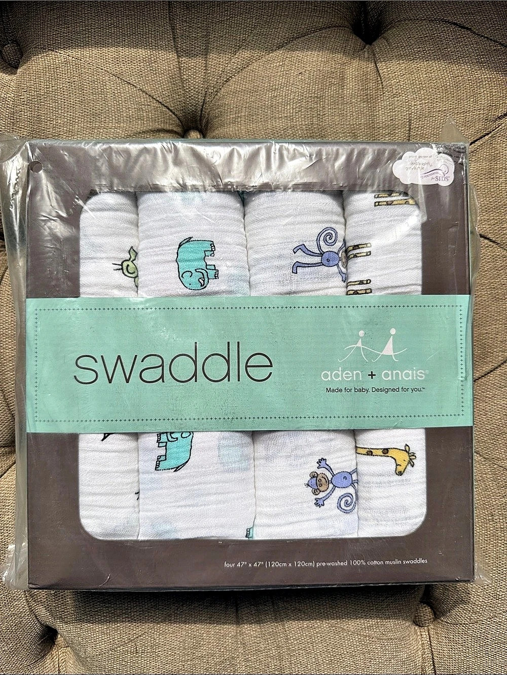 aden + anais Jungle Jam Muslin Swaddle 4-Pack White & Blue